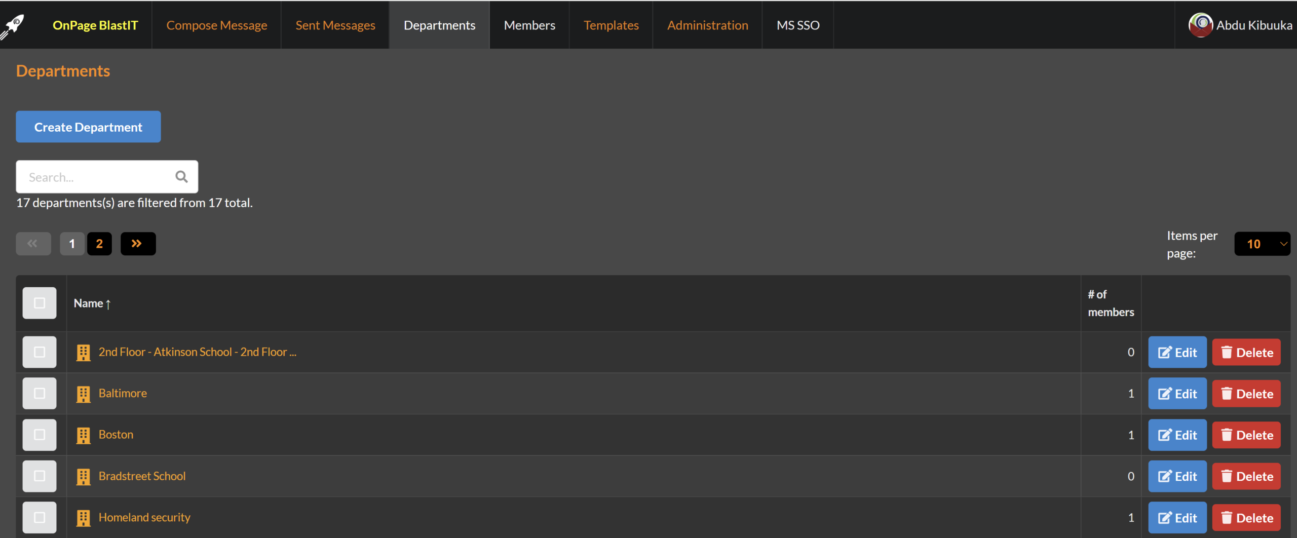 Departments Tab in Blastit